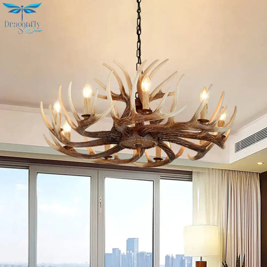 Resin Brown Chandelier Antler Fade - Look 4/6/9 Heads Rustic Suspension Pendant Light