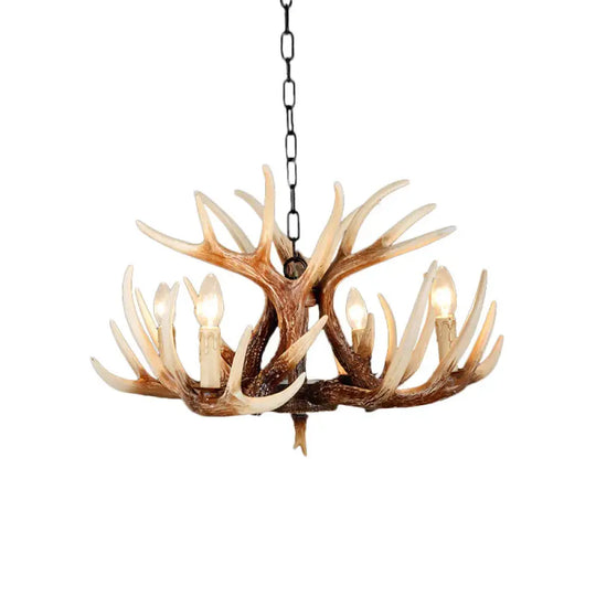 Resin Brown Chandelier Antler Fade - Look 4/6/9 Heads Rustic Suspension Pendant Light 4 /