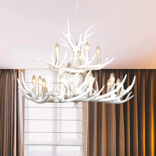Resin Candelabra Chandelier Lamp Farmhouse 4/6/8 - Head Living Room Pendant Ceiling Light In White