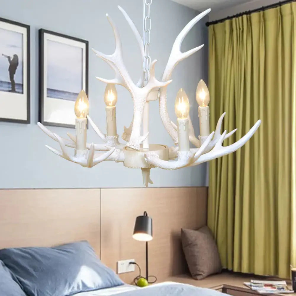 Resin Candelabra Chandelier Lamp Farmhouse 4/6/8 - Head Living Room Pendant Ceiling Light In White