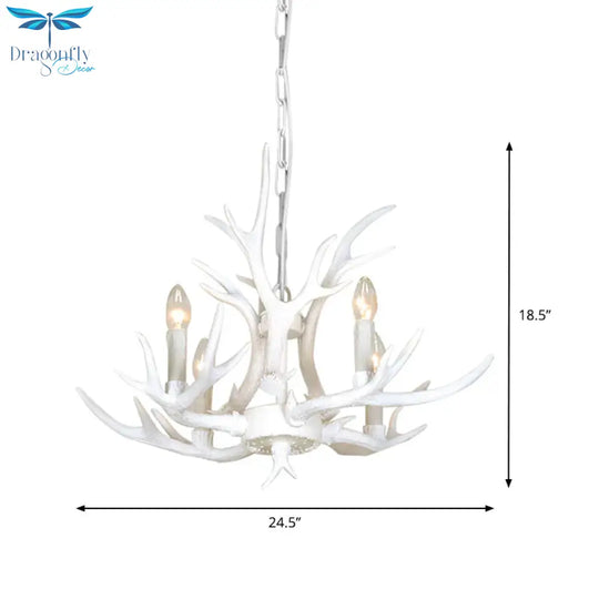 Resin Candelabra Chandelier Lamp Farmhouse 4/6/8 - Head Living Room Pendant Ceiling Light In White