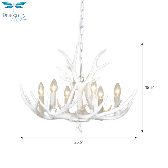 Resin Candelabra Chandelier Lamp Farmhouse 4/6/8 - Head Living Room Pendant Ceiling Light In White