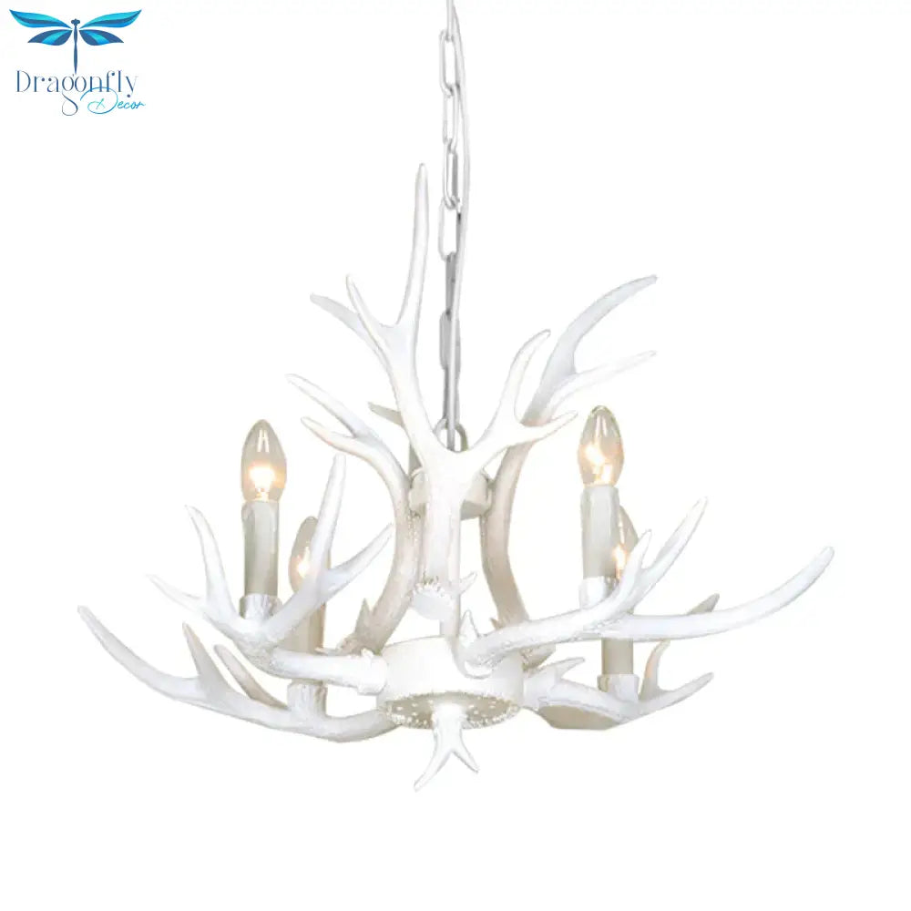 Resin Candelabra Chandelier Lamp Farmhouse 4/6/8 - Head Living Room Pendant Ceiling Light In White