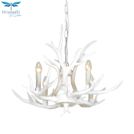 Resin Candelabra Chandelier Lamp Farmhouse 4/6/8 - Head Living Room Pendant Ceiling Light In White