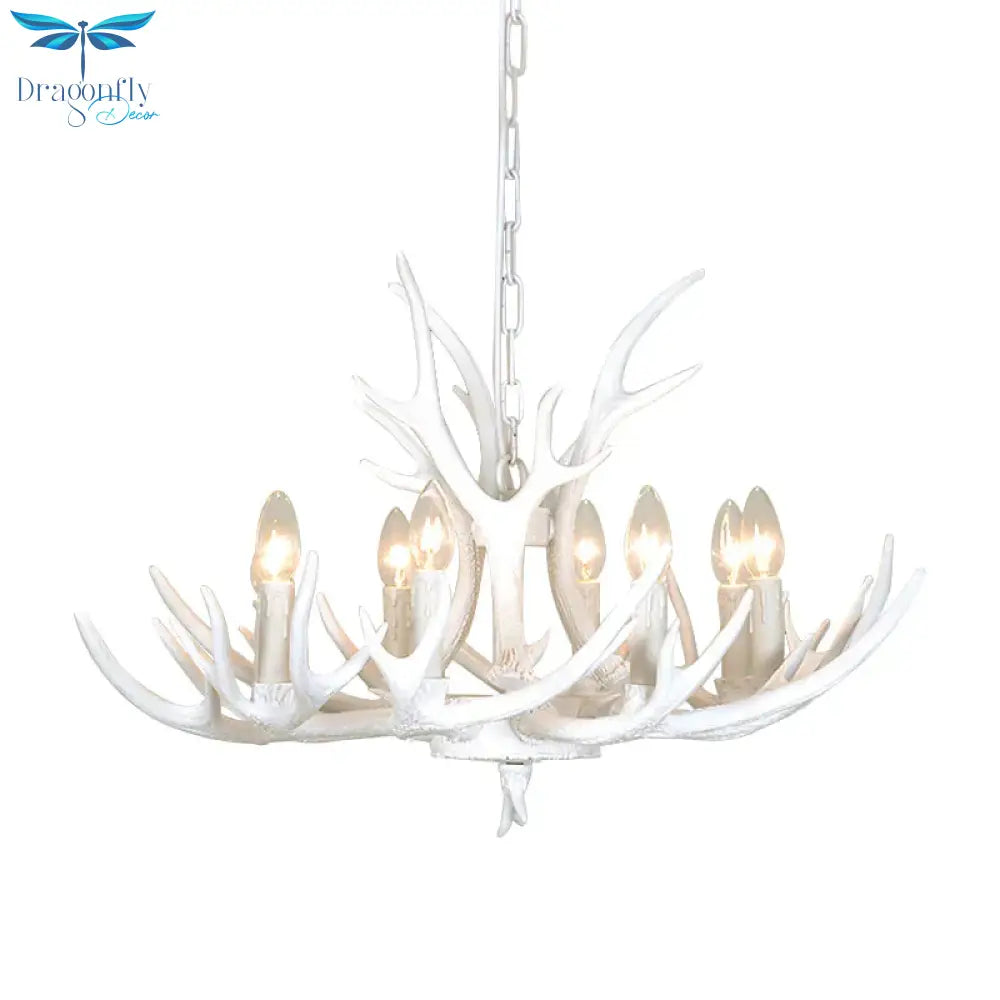 Resin Candelabra Chandelier Lamp Farmhouse 4/6/8 - Head Living Room Pendant Ceiling Light In White