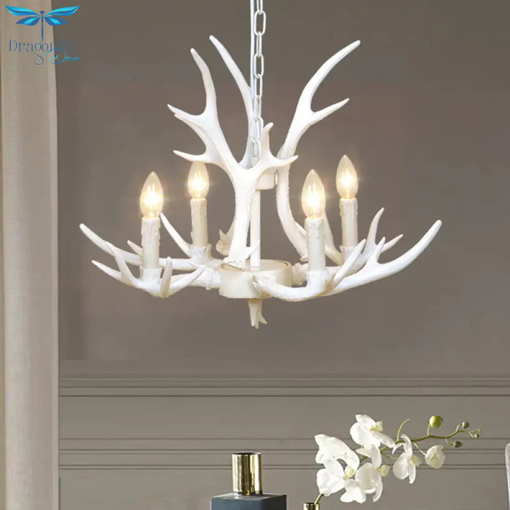 Resin Candelabra Chandelier Lamp Farmhouse 4/6/8 - Head Living Room Pendant Ceiling Light In White