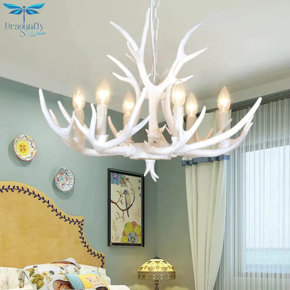 Resin Candelabra Chandelier Lamp Farmhouse 4/6/8 - Head Living Room Pendant Ceiling Light In White