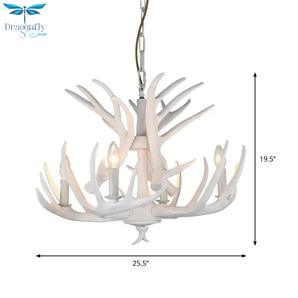 Resin Candle Chandelier Lamp Rustic 4/6/9 - Head Bedroom Pendant Ceiling Light With Antler Decor In