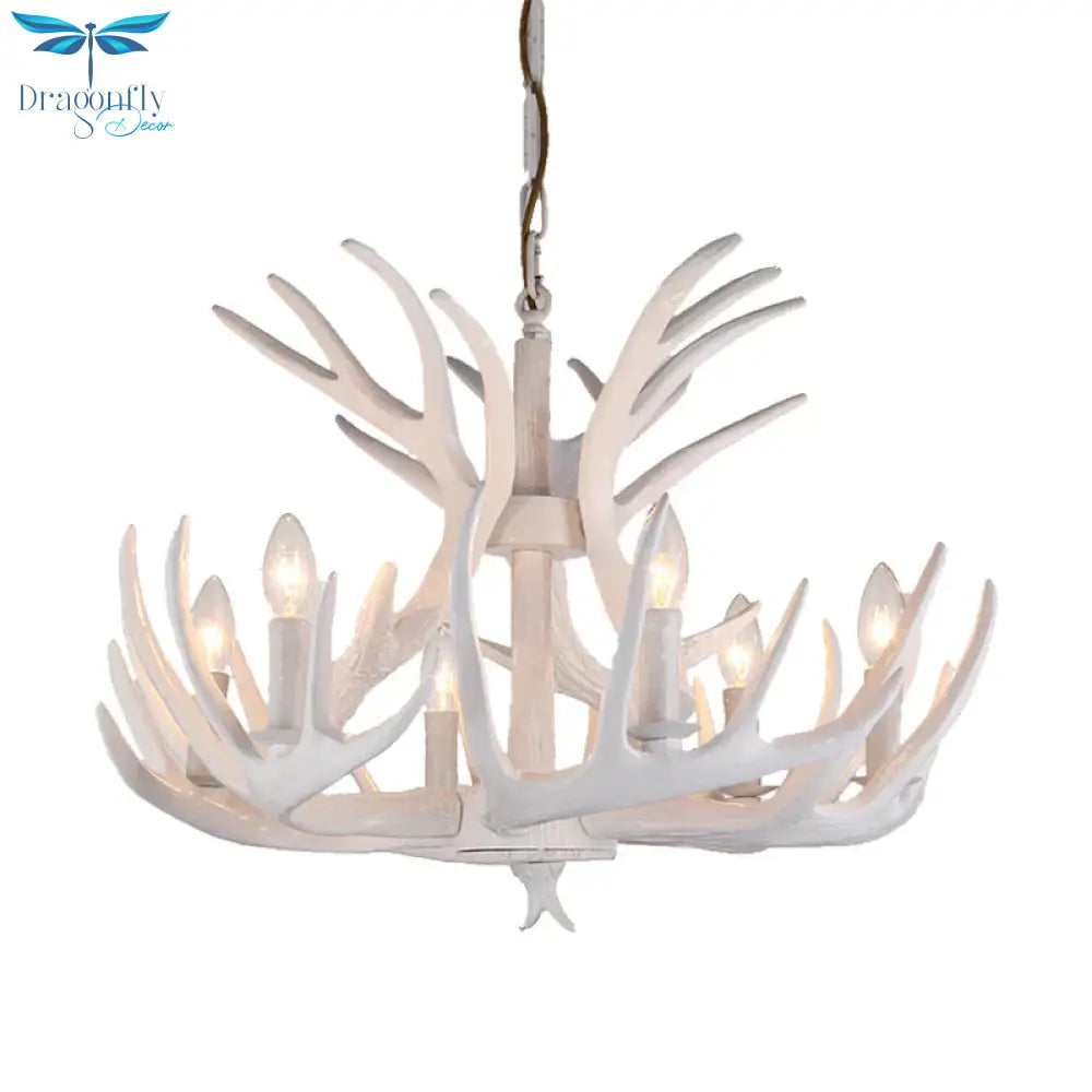 Resin Candle Chandelier Lamp Rustic 4/6/9 - Head Bedroom Pendant Ceiling Light With Antler Decor In