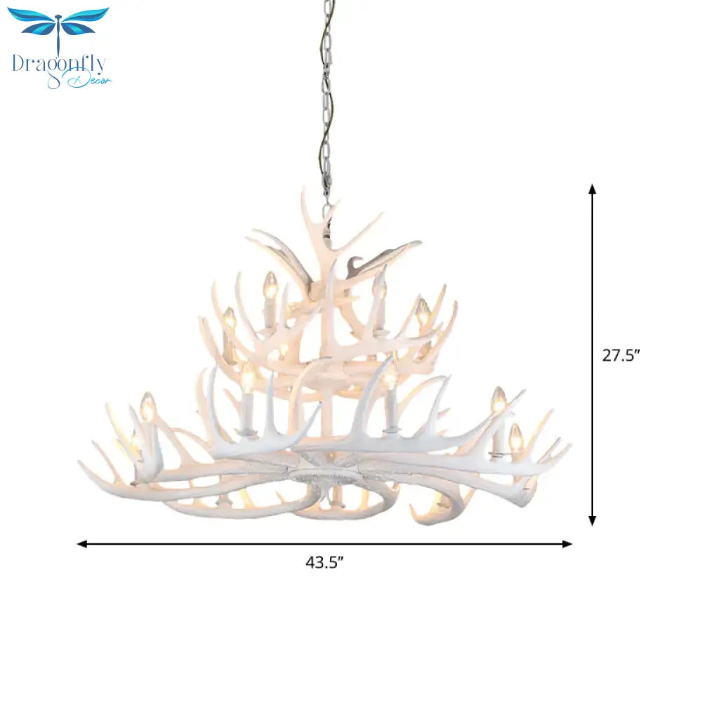 Resin Candle Chandelier Lamp Rustic 4/6/9 - Head Bedroom Pendant Ceiling Light With Antler Decor In