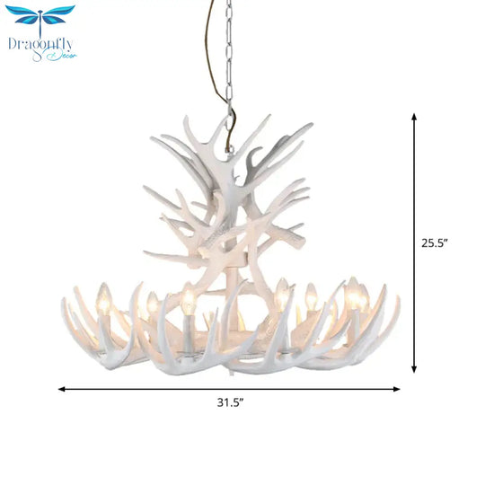 Resin Candle Chandelier Lamp Rustic 4/6/9 - Head Bedroom Pendant Ceiling Light With Antler Decor In