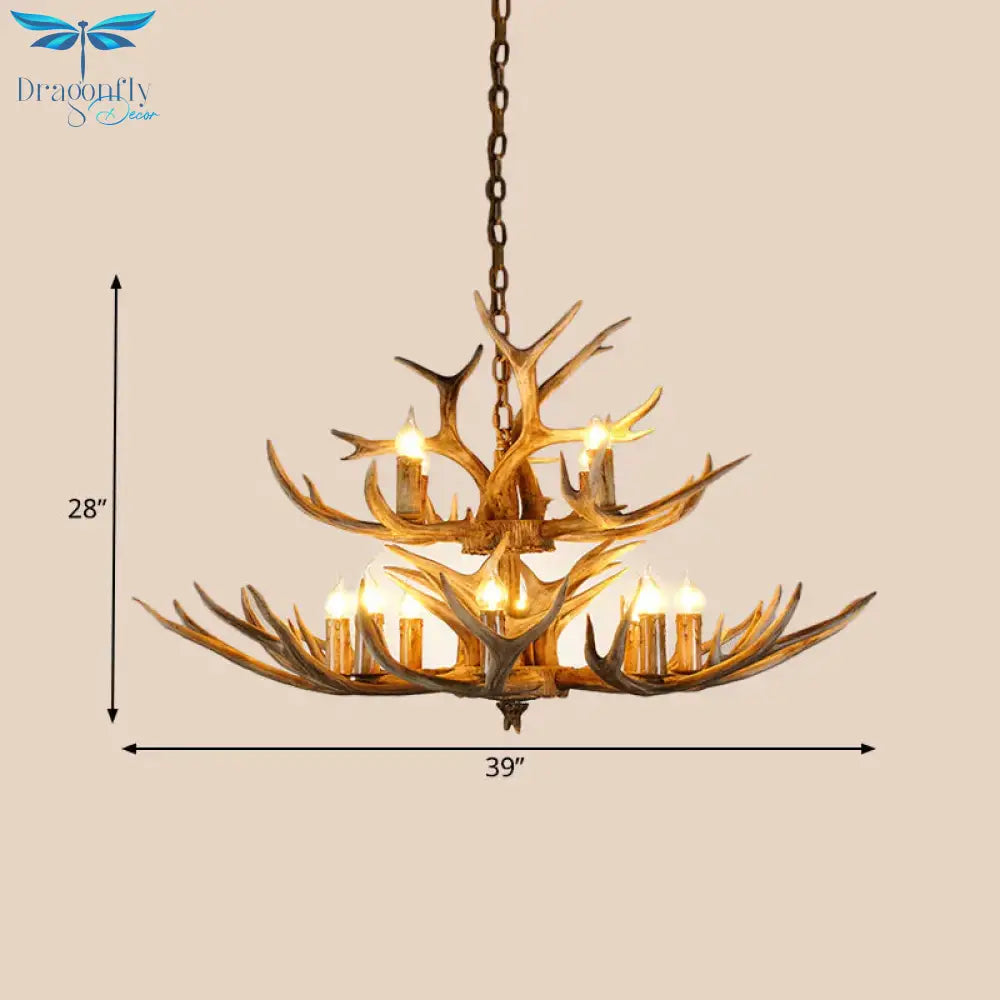 Resin Candle Shape Hanging Chandelier Farmhouse 12 Bulbs Restaurant Suspension Pendant Light In