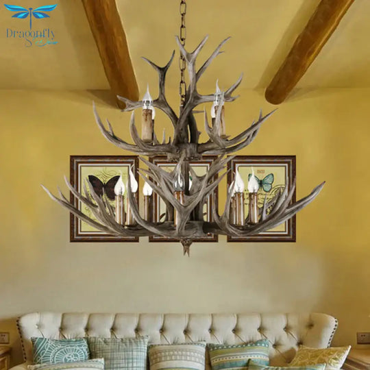 Resin Candle Shape Hanging Chandelier Farmhouse 12 Bulbs Restaurant Suspension Pendant Light In