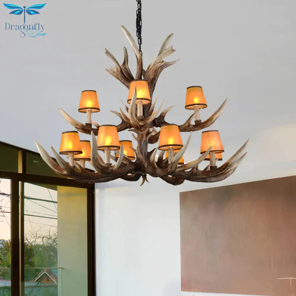Resin Conical Chandelier Lamp Rustic 6/8/10 - Head Bedroom Pendant Ceiling Light With Antler In