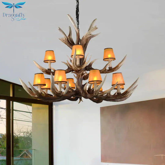 Resin Conical Chandelier Lamp Rustic 6/8/10 - Head Bedroom Pendant Ceiling Light With Antler In