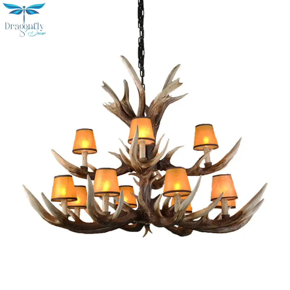 Resin Conical Chandelier Lamp Rustic 6/8/10 - Head Bedroom Pendant Ceiling Light With Antler In