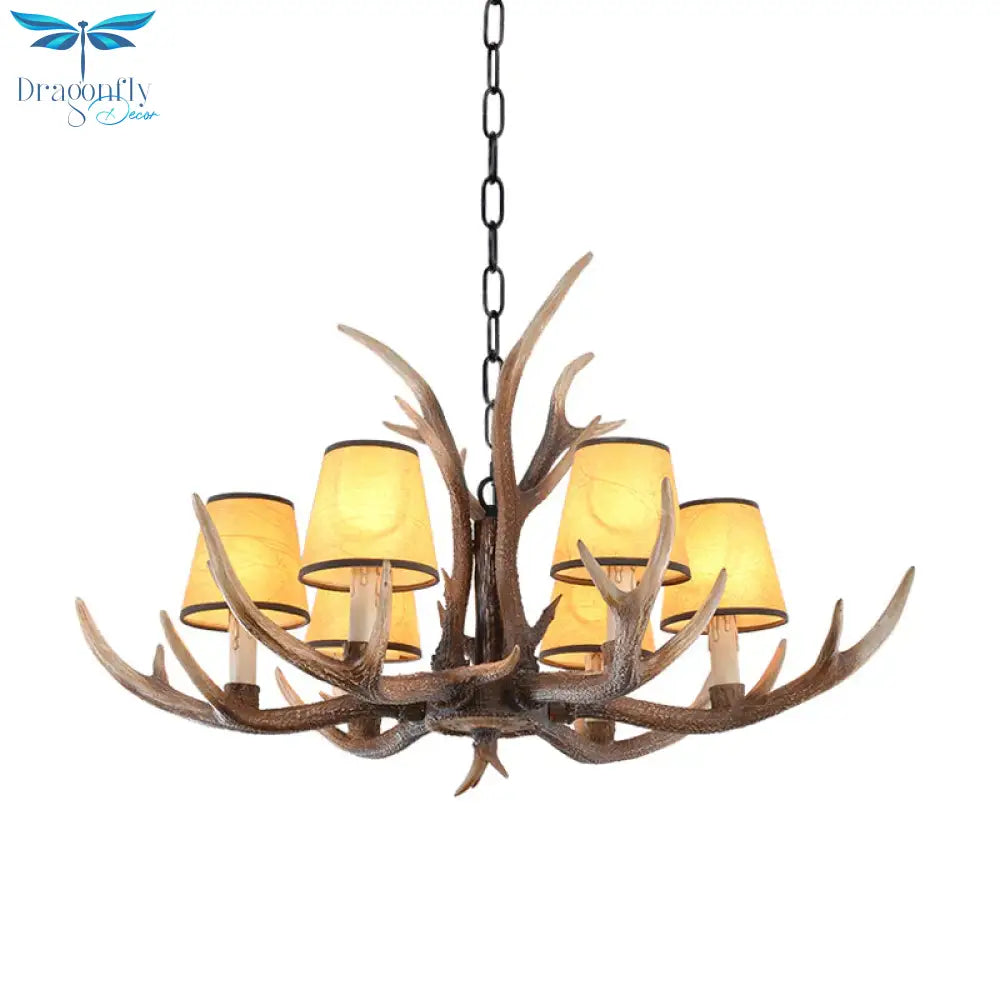 Resin Conical Chandelier Lamp Rustic 6/8/10 - Head Bedroom Pendant Ceiling Light With Antler In