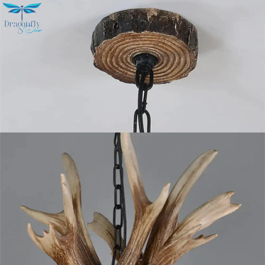 Resin Conical Chandelier Lamp Rustic 6/8/10 - Head Bedroom Pendant Ceiling Light With Antler In