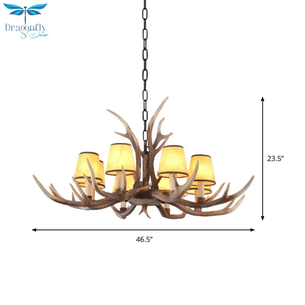 Resin Conical Chandelier Lamp Rustic 6/8/10 - Head Bedroom Pendant Ceiling Light With Antler In