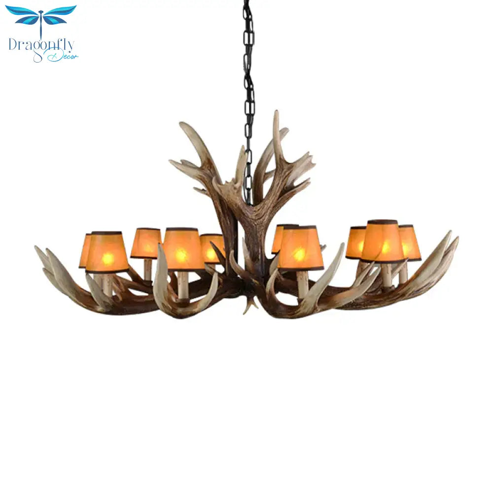Resin Conical Chandelier Lamp Rustic 6/8/10 - Head Bedroom Pendant Ceiling Light With Antler In