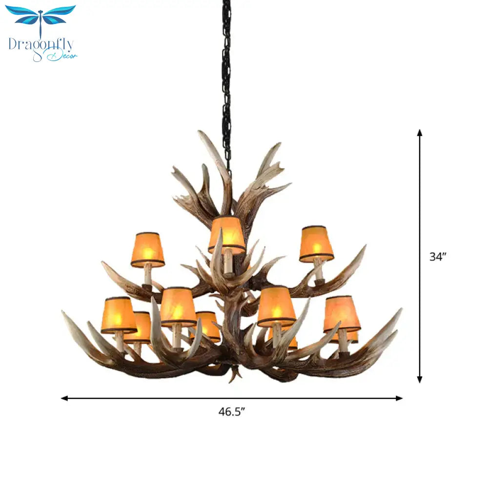 Resin Conical Chandelier Lamp Rustic 6/8/10 - Head Bedroom Pendant Ceiling Light With Antler In