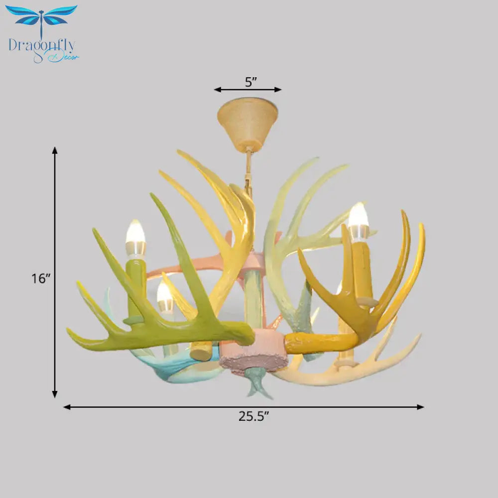 Resin Deer Antler Hanging Chandelier Rustic 4/6/8 Bulbs Bedroom Ceiling Pendant Light In Red -