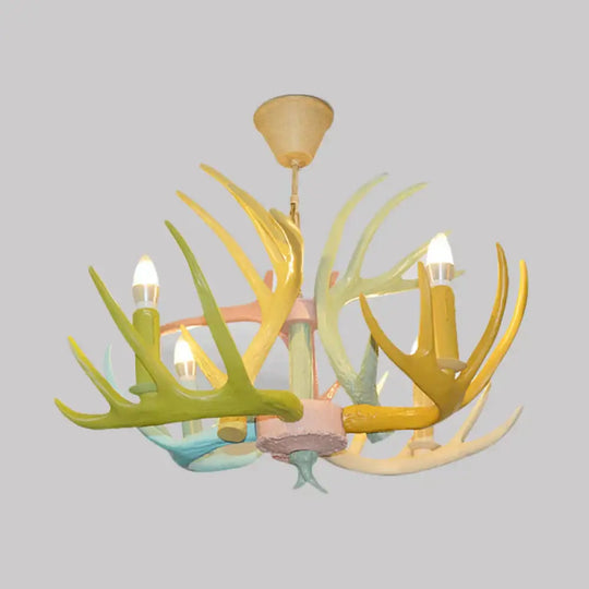 Resin Deer Antler Hanging Chandelier Rustic 4/6/8 Bulbs Bedroom Ceiling Pendant Light In Red -