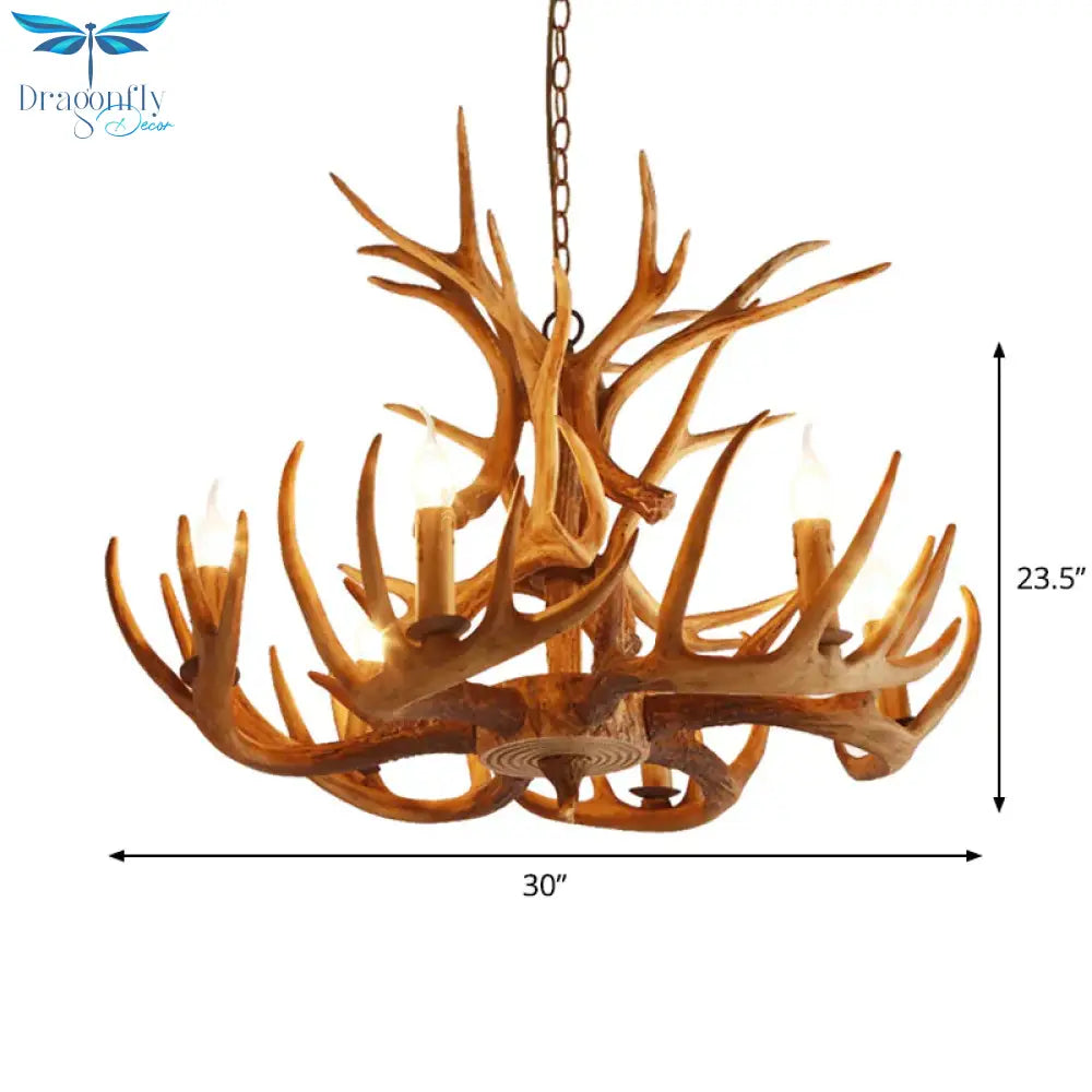 Resin Faux Antler Ceiling Chandelier Countryside 4/6/8 Heads Kitchen Hanging Lamp In Brown