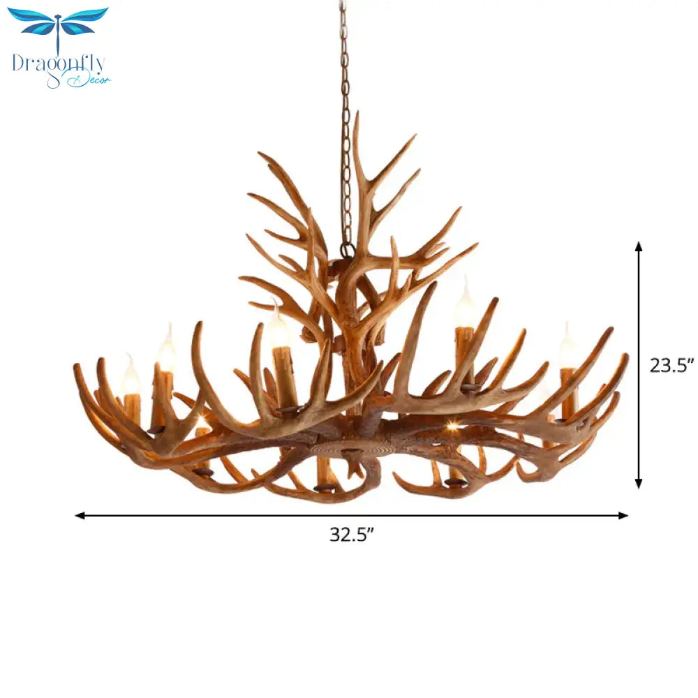 Resin Faux Antler Ceiling Chandelier Countryside 4/6/8 Heads Kitchen Hanging Lamp In Brown