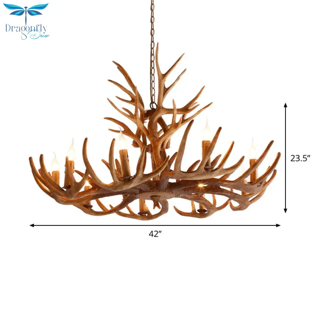 Resin Faux Antler Ceiling Chandelier Countryside 4/6/8 Heads Kitchen Hanging Lamp In Brown