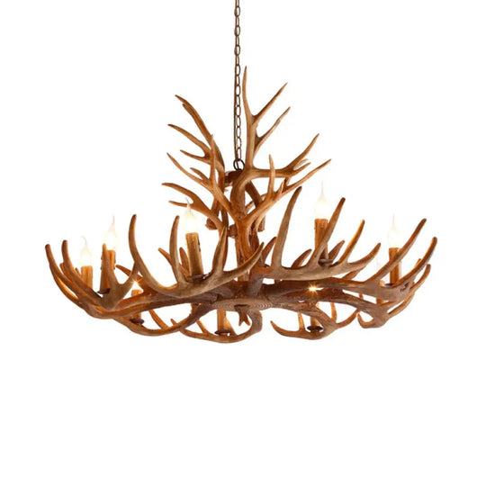 Resin Faux Antler Ceiling Chandelier Countryside 4/6/8 Heads Kitchen Hanging Lamp In Brown 9 /