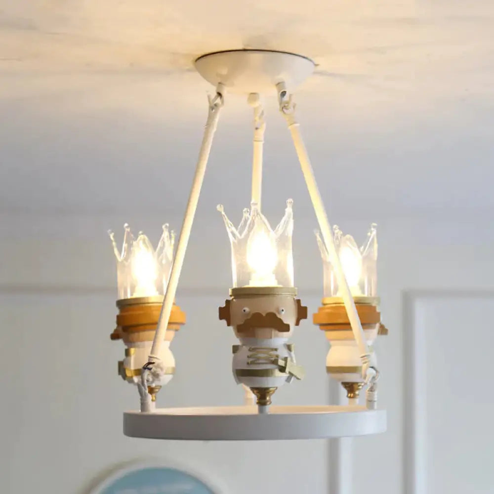 Resin King Hanging Light Cartoon 3 Lights Chandelier In White For Child Bedroom