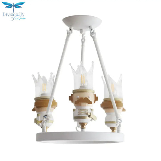 Resin King Hanging Light Cartoon 3 Lights Chandelier In White For Child Bedroom