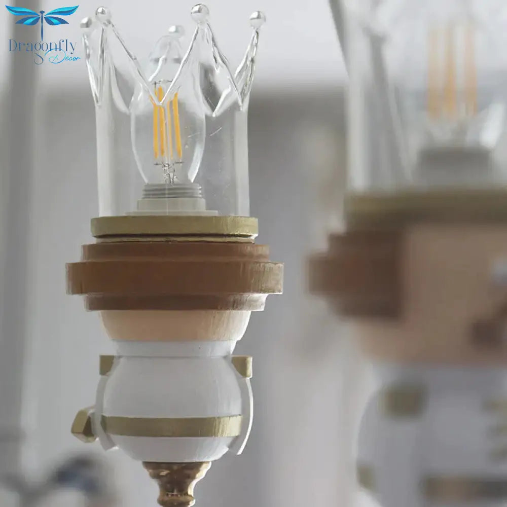 Resin King Hanging Light Cartoon 3 Lights Chandelier In White For Child Bedroom