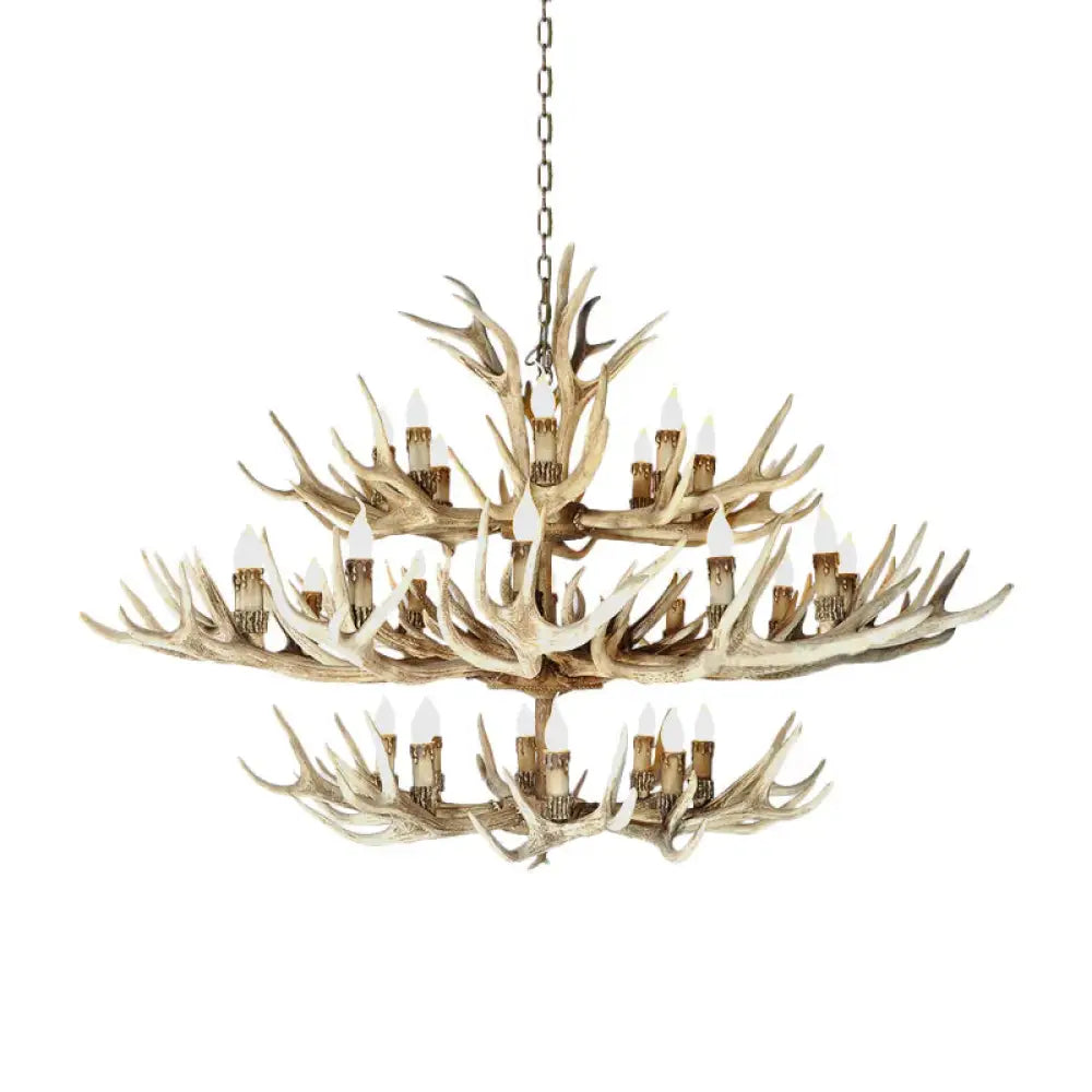 Resin Light Brown Hanging Chandelier Deer Antler 8/12/24 Bulbs Traditional Pendant Fixture For