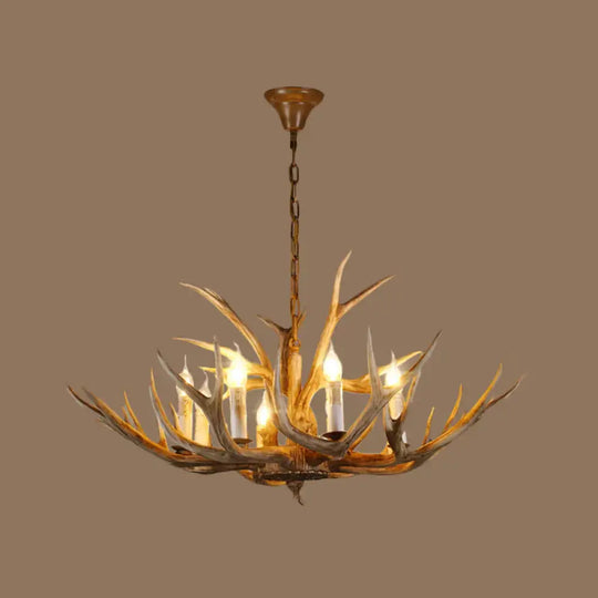 Resin Rustic Branch Pendant Chandelier 6/8/12 Bulbs Hanging Ceiling Light In Brown / 17’