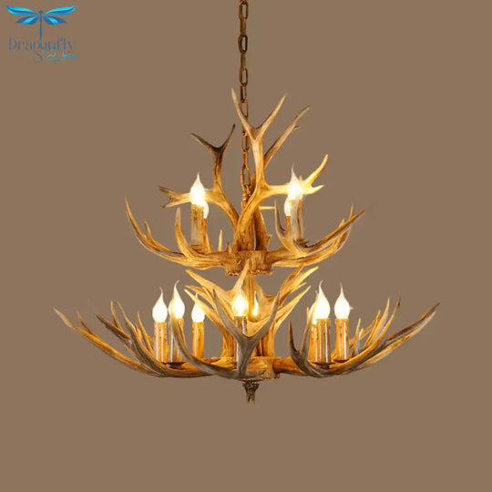 Resin Rustic Branch Pendant Chandelier 6/8/12 Bulbs Hanging Ceiling Light In Brown