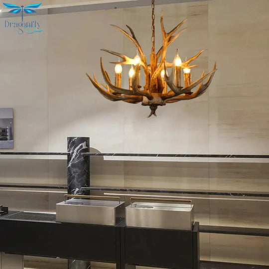 Resin Rustic Branch Pendant Chandelier 6/8/12 Bulbs Hanging Ceiling Light In Brown
