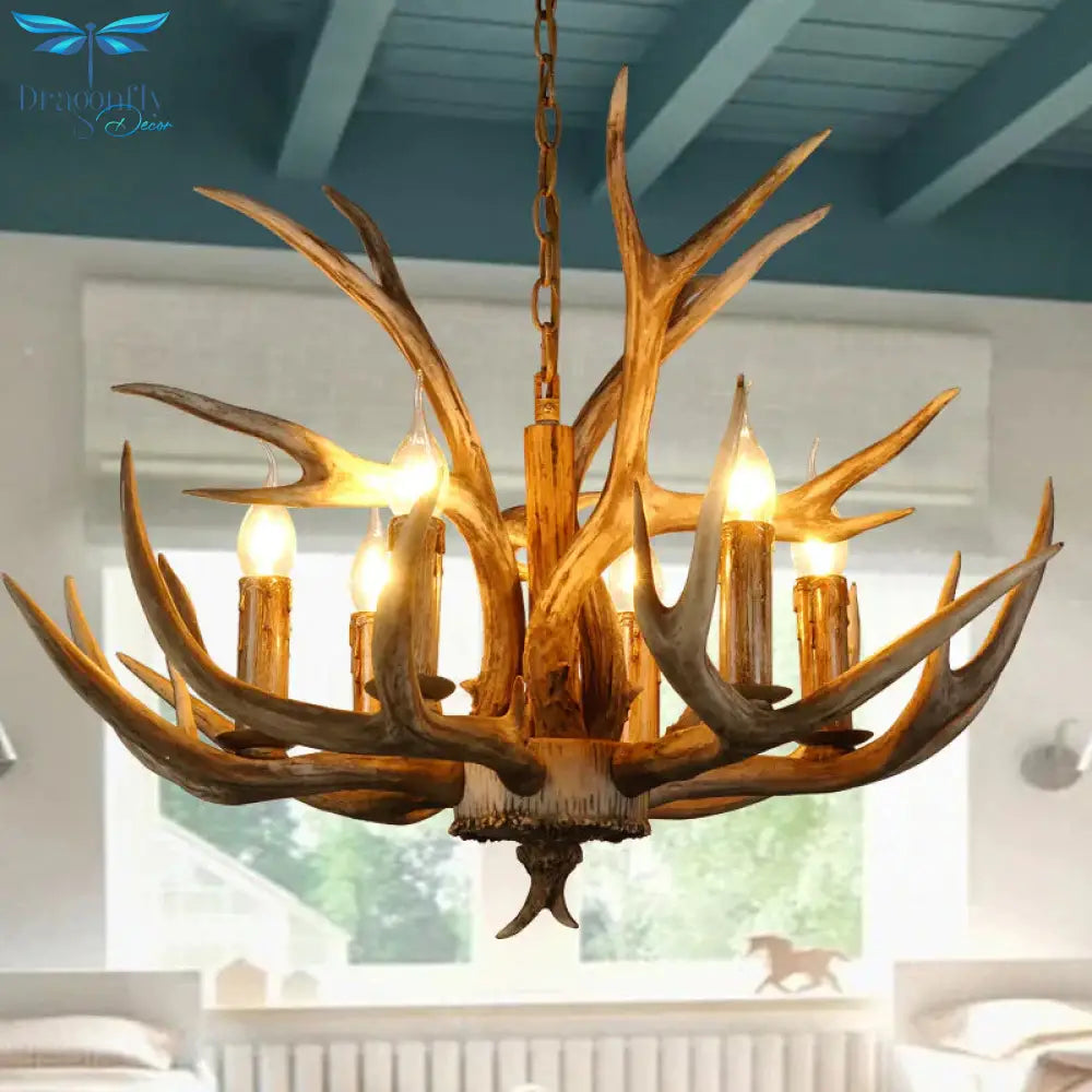 Resin Rustic Branch Pendant Chandelier 6/8/12 Bulbs Hanging Ceiling Light In Brown