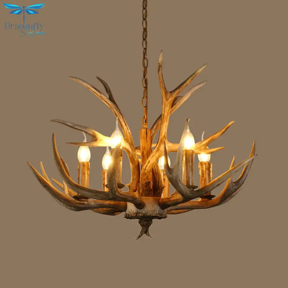 Resin Rustic Branch Pendant Chandelier 6/8/12 Bulbs Hanging Ceiling Light In Brown