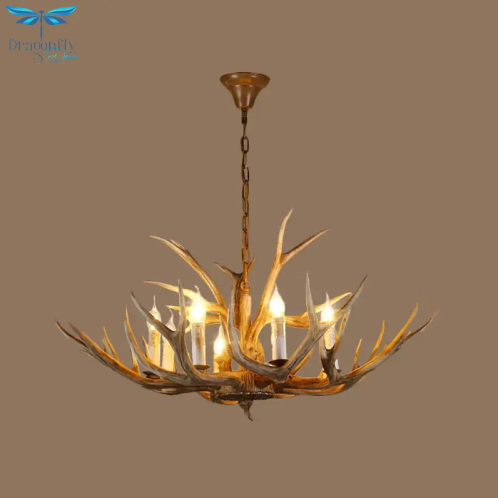 Resin Rustic Branch Pendant Chandelier 6/8/12 Bulbs Hanging Ceiling Light In Brown