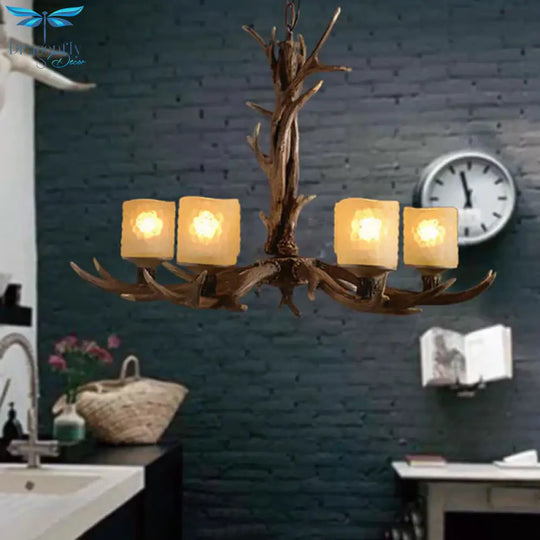 Resin Sputnik Chandelier Lighting Rustic 3/6/8 Bulbs Restaurant Hanging Lamp Fixture In Brown