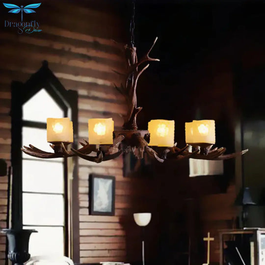 Resin Sputnik Chandelier Lighting Rustic 3/6/8 Bulbs Restaurant Hanging Lamp Fixture In Brown