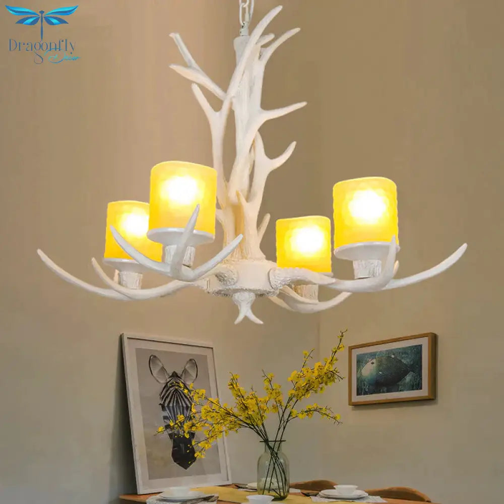 Resin Starburst Chandelier Lamp Cottage 4/6/8 Bulbs Bedroom Hanging Light Kit In White