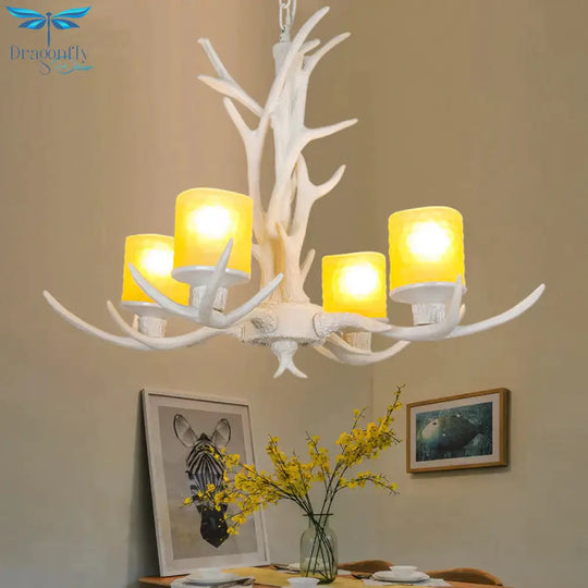 Resin Starburst Chandelier Lamp Cottage 4/6/8 Bulbs Bedroom Hanging Light Kit In White