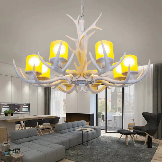 Resin Starburst Chandelier Lamp Cottage 4/6/8 Bulbs Bedroom Hanging Light Kit In White
