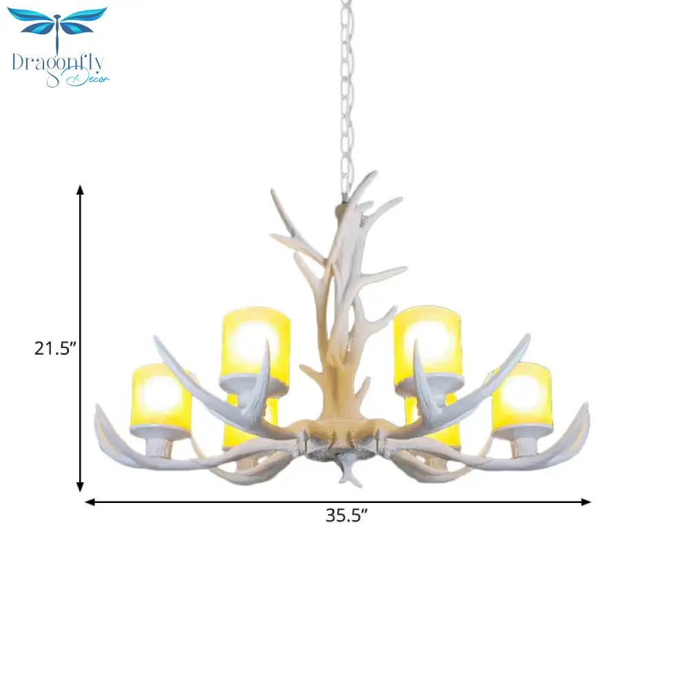 Resin Starburst Chandelier Lamp Cottage 4/6/8 Bulbs Bedroom Hanging Light Kit In White