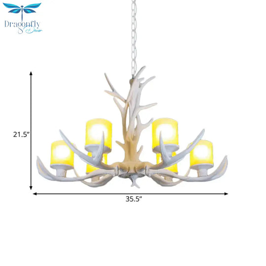 Resin Starburst Chandelier Lamp Cottage 4/6/8 Bulbs Bedroom Hanging Light Kit In White