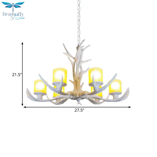 Resin Starburst Chandelier Lamp Cottage 4/6/8 Bulbs Bedroom Hanging Light Kit In White