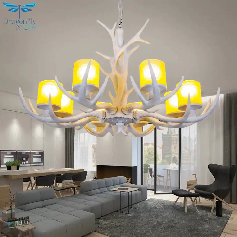 Resin Starburst Chandelier Lamp Cottage 4/6/8 Bulbs Bedroom Hanging Light Kit In White